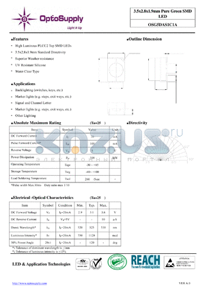 OSG5DAS1C1A datasheet - 3.5x2.8x1.9mm Pure Green SMD