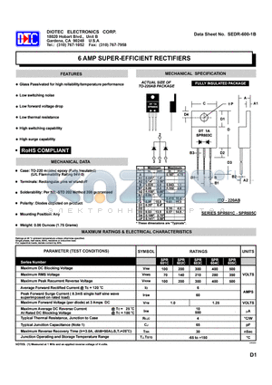 SPR603C datasheet - 6 AMP SUPER-EFFICIENT RECTIFIERS