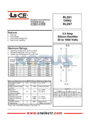 RL251 datasheet - 2.5Amp silicon rectifier 50to1000 volts