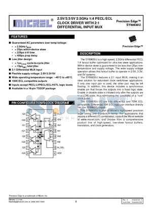 SY89830UK4I datasheet - 2.5V/3.3/5V 2.5GHz 1:4 PECL/ECL CLOCK DRIVER WITH 2:1 DIFFERENTIAL INPUT MUX