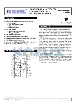 SY89830UK4ITR datasheet - 2.5V/3.3/5V 2.5GHz 1:4 PECL/ECL CLOCK DRIVER WITH 2:1 DIFFERENTIAL INPUT MUX