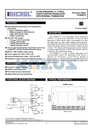SY89831UMI datasheet - ULTRA-PRECISION 1:4 LVPECL FANOUT BUFFER/TRANSLATOR WITH INTERNAL TERMINATION
