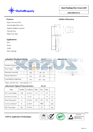 OSG5DS3131A datasheet - 3mm Flashing Pure Green LED