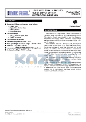 SY89830UK4ITR datasheet - 2.5V/3.3/5V 2.5GHz 1:4 PECL/ECL CLOCK DRIVER WITH 2:1 DIFFERENTIAL INPUT MUX