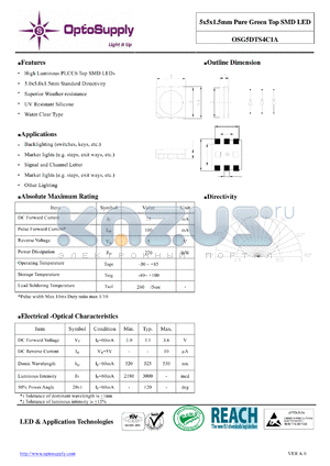 OSG5DTS4C1A datasheet - 5x5x1.5mm Pure Green Top SMD LED