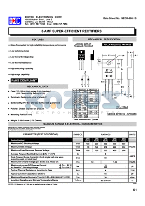 SPR601C datasheet - 6 AMP SUPER-EFFICIENT RECTIFIERS