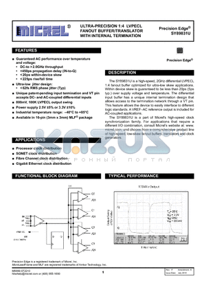 SY89831UMI datasheet - UlTRA-PRECISION 1:4 LVPECL FANOUT BUFFER/TRANSLATOR WITH INTERNAL TERMINATION