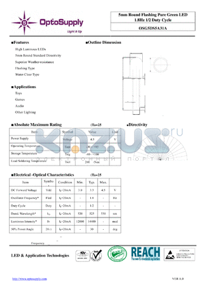OSG5DS5A31A_11 datasheet - 5mm Round Flashing Pure Green LED 1.8Hz 1/2 Duty Cycle