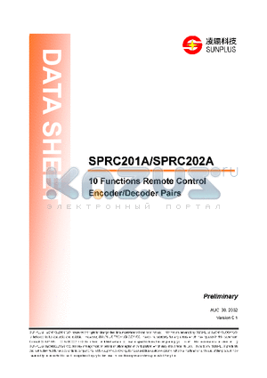 SPRC201A datasheet - 10 FUNCTIONS REMOTE CONTROL ENCODER/DECODER PAIRS