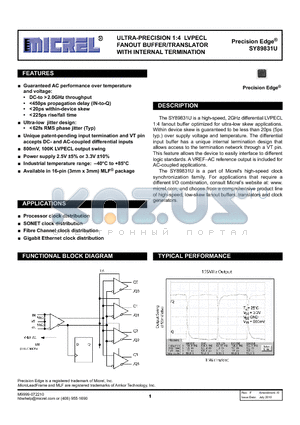 SY89831UMGTR datasheet - UlTRA-PRECISION 1:4 LVPECL FANOUT BUFFER/TRANSLATOR WITH INTERNAL TERMINATION