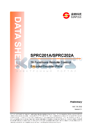 SPRC202A datasheet - 10 FUNCTIONS REMOTE CONTROL ENCODER/DECODER PAIRS