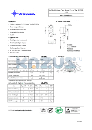 OSG5XAS3C1H datasheet - 3.5x2.8x1.9mm Pure Green Power Top H SMDLED