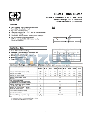 RL252 datasheet - GENERAL PURPOSE PLASTIC RECTIFIER