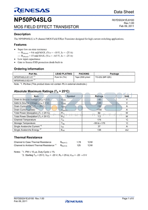 NP50P04SLG-E2-AY datasheet - MOS FIELD EFFECT TRANSISTOR