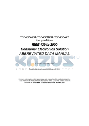 TSB43CA42ZGW datasheet - TI iceLynx-Micro IEEE 1394a-2000 Consumer Electronics Solution