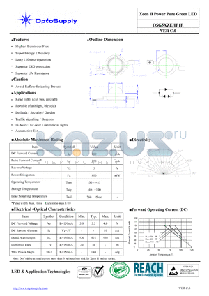 OSG5XZEHE1E datasheet - Xeon H Power Pure Green LED Long Lifetime Operation Superior ESD protection