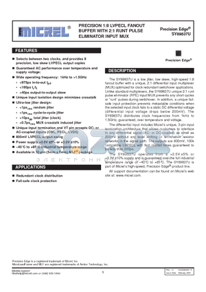 SY89837UMG datasheet - PRECISION 1:8 LVPECL FANOUT BUFFER WITH 2:1 RUNT PULSE ELIMINATOR INPUT MUX