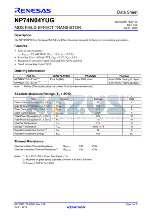 NP74N04YUG-E1-AY datasheet - MOS FIELD EFFECT TRANSISTOR