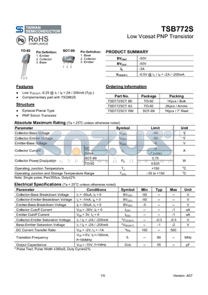 TSB772S_07 datasheet - Low Vcesat PNP Transistor