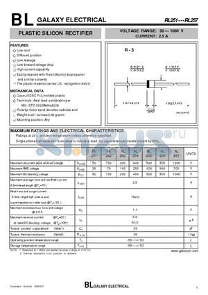 RL253 datasheet - 2PLASTIC SILICON RECTIFIER