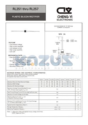 RL253 datasheet - PLASTIC SILICON RECTIFIER