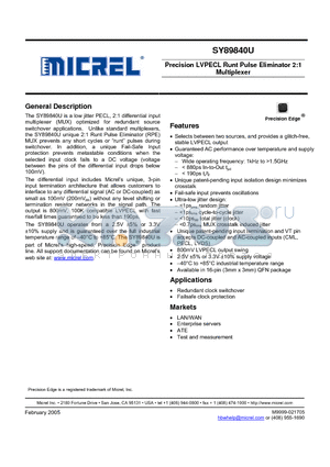 SY89840U_10 datasheet - Precision LVPECL Runt Pulse Eliminator 2:1