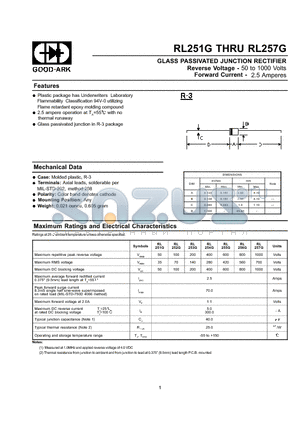 RL253G datasheet - GLASS PASSIVATED JUNCTION RECTIFIER