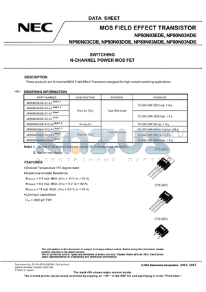 NP80N03DDE datasheet - MOS FIELD EFFECT TRANSISTOR SWITCHING N-CHANNEL POWER MOS FET