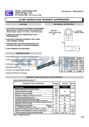 TSBD-5000S-1A datasheet - 50 AMP OVERVOLTAGE TRANSIENT SUPPRESSORS