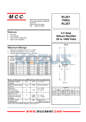 RL254 datasheet - 2.5 Amp Silicon Rectifier 50 to 1000 Volts