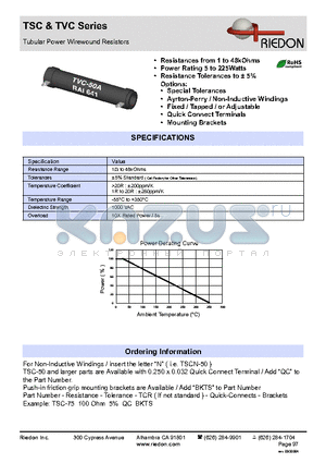 TSC-100 datasheet - Tubular Power Wirewound Resistors