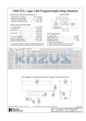 PPECL2-3 datasheet - 100K ECL Logic 4-Bit Programmable Delay Modules