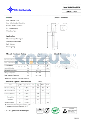 OSK5DA5201A datasheet - 5mm Bullet Pink LED