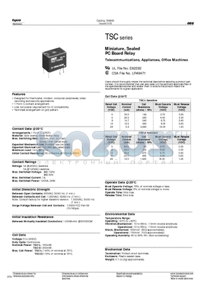 TSC-106L3H000 datasheet - Miniature, Sealed PC Board Relay