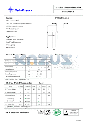 OSK5DA71A1B datasheet - 2x5x7mm Rectangular Pink LED