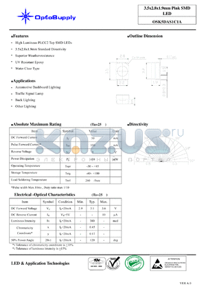 OSK5DAS1C1A datasheet - 3.5x2.8x1.9mm Pink SMDLED