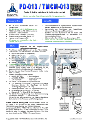 PD-013 datasheet - Erste Schritte mit dem Schrittmotormodul