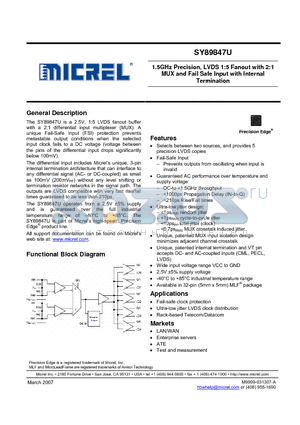 SY89847UMG datasheet - 1.5GHz Precision, LVDS 1:5 Fanout with 2:1 MUX and Fail Safe Input with Internal Termination