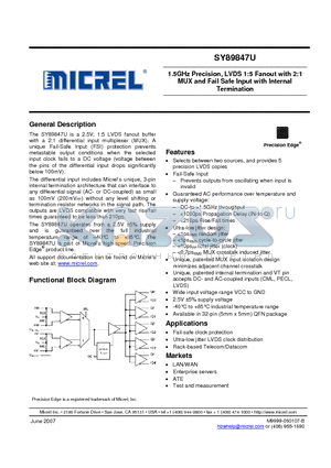 SY89847U_10 datasheet - 1.5GHz Precision, LVDS 1:5 Fanout with 2:1