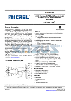 SY89846UMGTR datasheet - 1.5GHz Precision, LVPECL 1:5 Fanout with 2:1