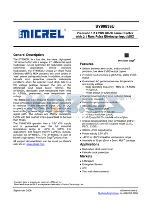 SY89838UMG datasheet - Precision 1:8 LVDS Clock Fanout Buffer with 2:1 Runt Pulse Eliminator Input MUX