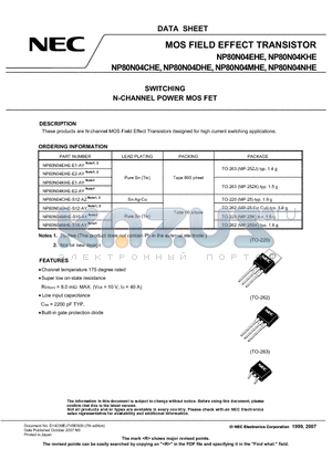 NP80N04KHE datasheet - MOS FIELD EFFECT TRANSISTOR SWITCHING N-CHANNEL POWER MOS FET