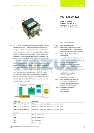 PD-110-42 datasheet - 42mm / NEMA17 Stepper Motor with Controller / Driver and Serial Interface