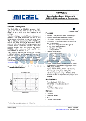 SY89852U_10 datasheet - Precision Low Power Differential 2:1