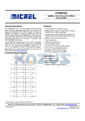 SY898530U datasheet - 500MHz 1:16 3.3V-to-2.5V LVPECL Fanout Buffer