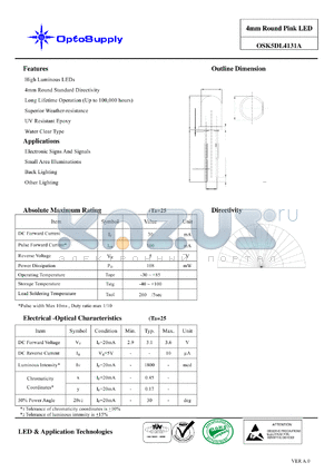 OSK5DL4131A datasheet - 4mm Round Pink LED