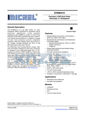 SY89841UMG datasheet - Precision LVDS Runt Pulse Eliminator 2:1 Multiplexer