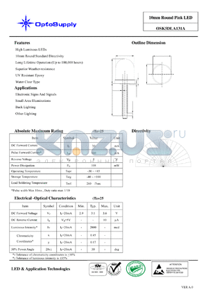 OSK5DLA131A datasheet - 10mm Round Pink LED