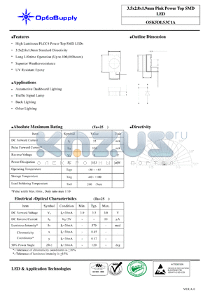 OSK5DLS3C1A datasheet - 3.5x2.8x1.9mm Pink Power Top SMD LED