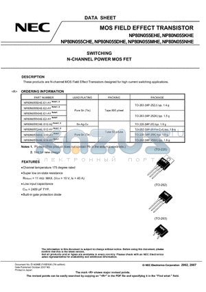 NP80N055KHE datasheet - MOS FIELD EFFECT TRANSISTOR SWITCHING N-CHANNEL POWER MOS FET